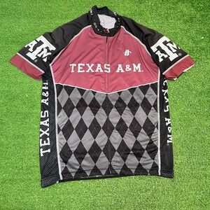 Texas A&M cycling jersey LG argyle maroon Aggies biking  jersey Gig 'EM Shirt TX